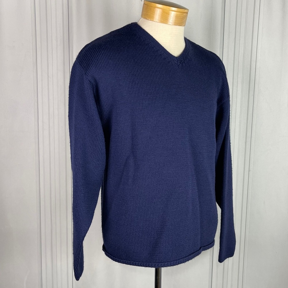 Vintage 90's - Old‎ Navy - V Neck Long Sleeve Wool Blend Knit Sweater - Navy -S